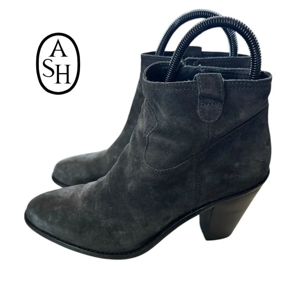 Ash Women's Dark Gray Lt. Black Suede Leather Heeled Ankle Boots Booties 40
